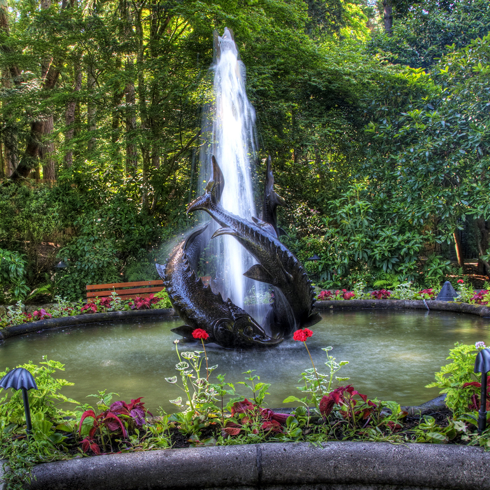 three large fishes bronze garden fountain